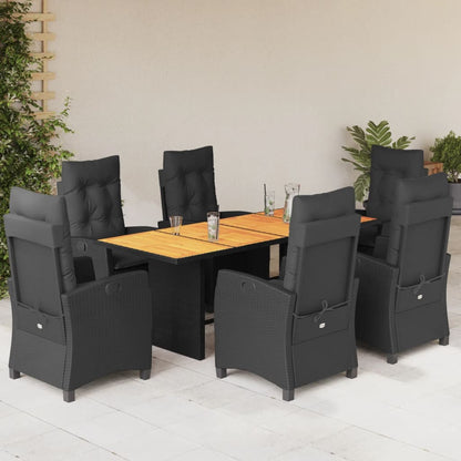 Set da Pranzo da Giardino 7 pz Nero con Cuscini in Polyrattan - homemem39