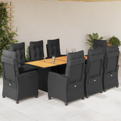 Set da Pranzo da Giardino 9 pz con Cuscini Nero in Polyrattan - homemem39