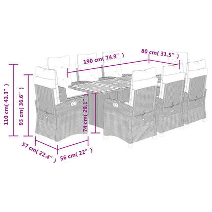 Set da Pranzo da Giardino 9 pz con Cuscini Beige in Polyrattan
