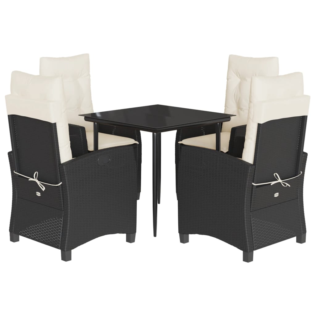Set da Pranzo da Giardino 5 pz Nero con Cuscini in Polyrattan - homemem39