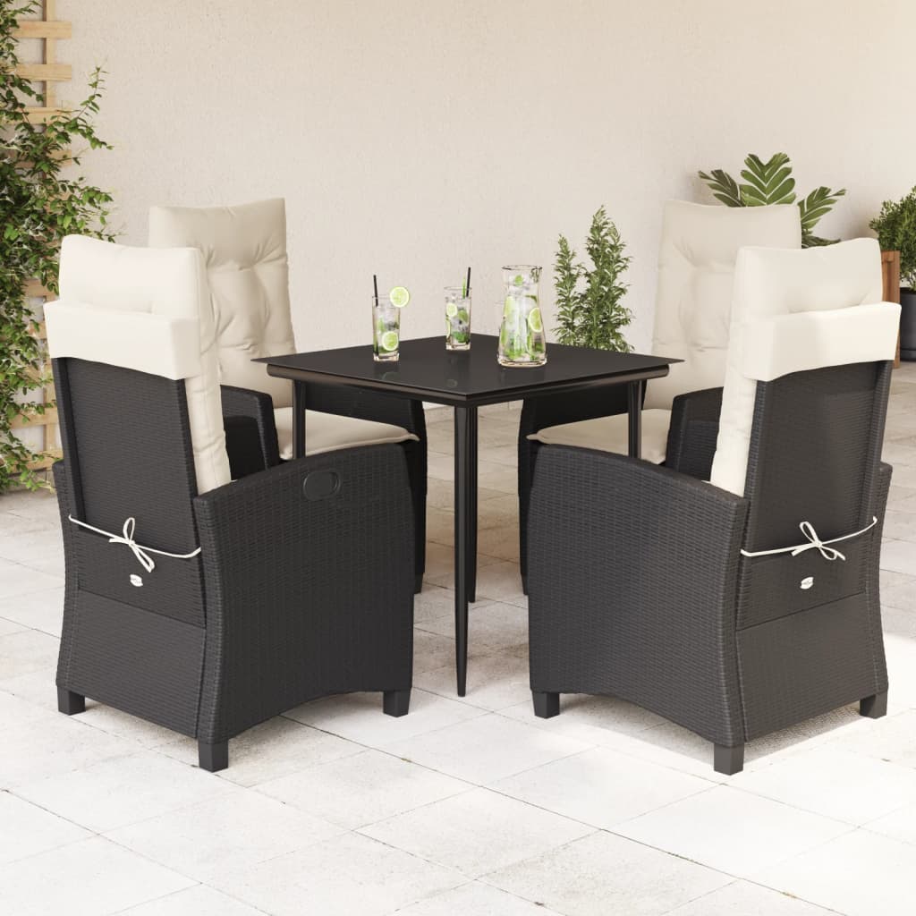 Set da Pranzo da Giardino 5 pz Nero con Cuscini in Polyrattan - homemem39