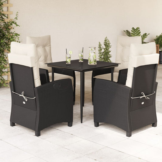 Set da Pranzo da Giardino 5 pz Nero con Cuscini in Polyrattan - homemem39