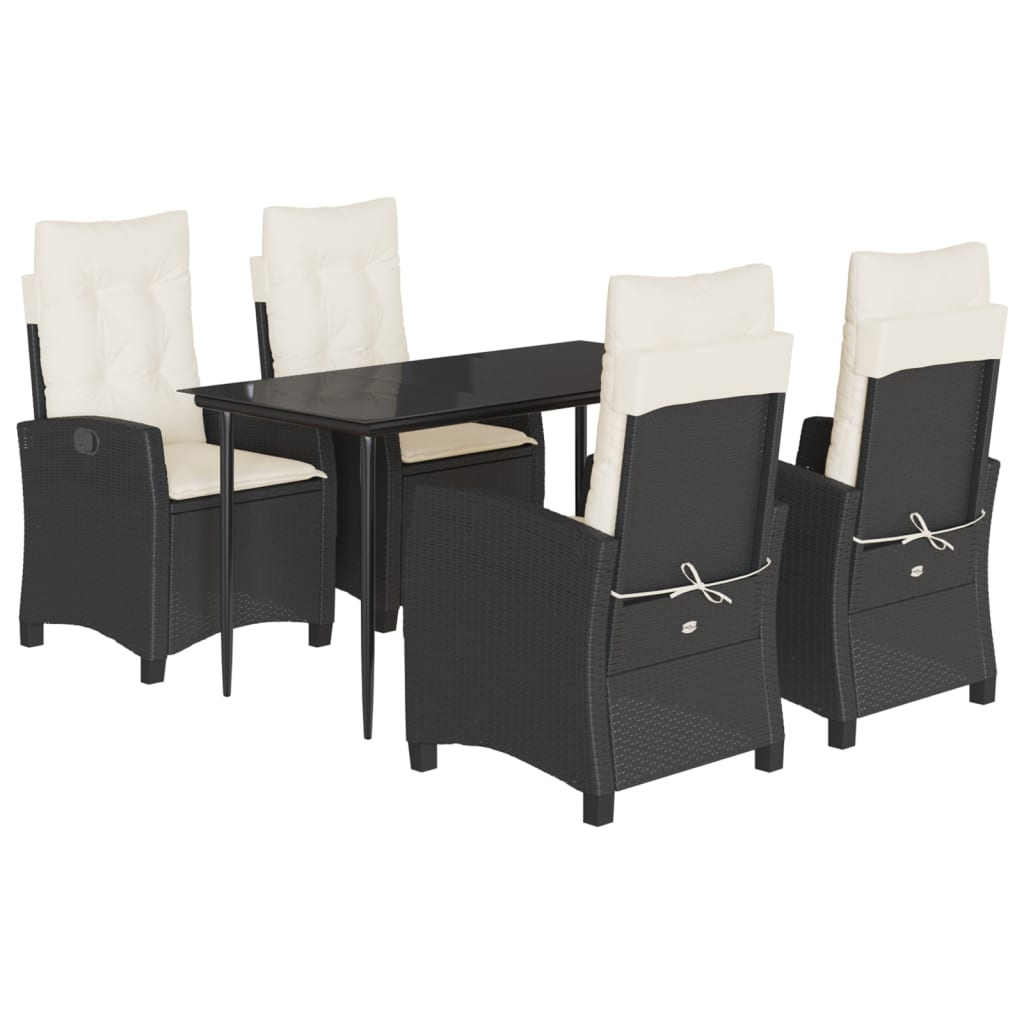 Set da Pranzo da Giardino 5 pz Nero con Cuscini in Polyrattan - homemem39