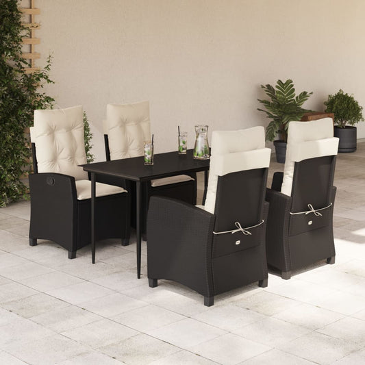Set da Pranzo da Giardino 5 pz Nero con Cuscini in Polyrattan - homemem39