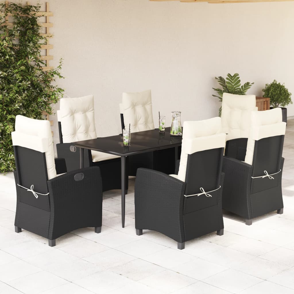 Set da Pranzo da Giardino 7 pz Nero con Cuscini in Polyrattan - homemem39