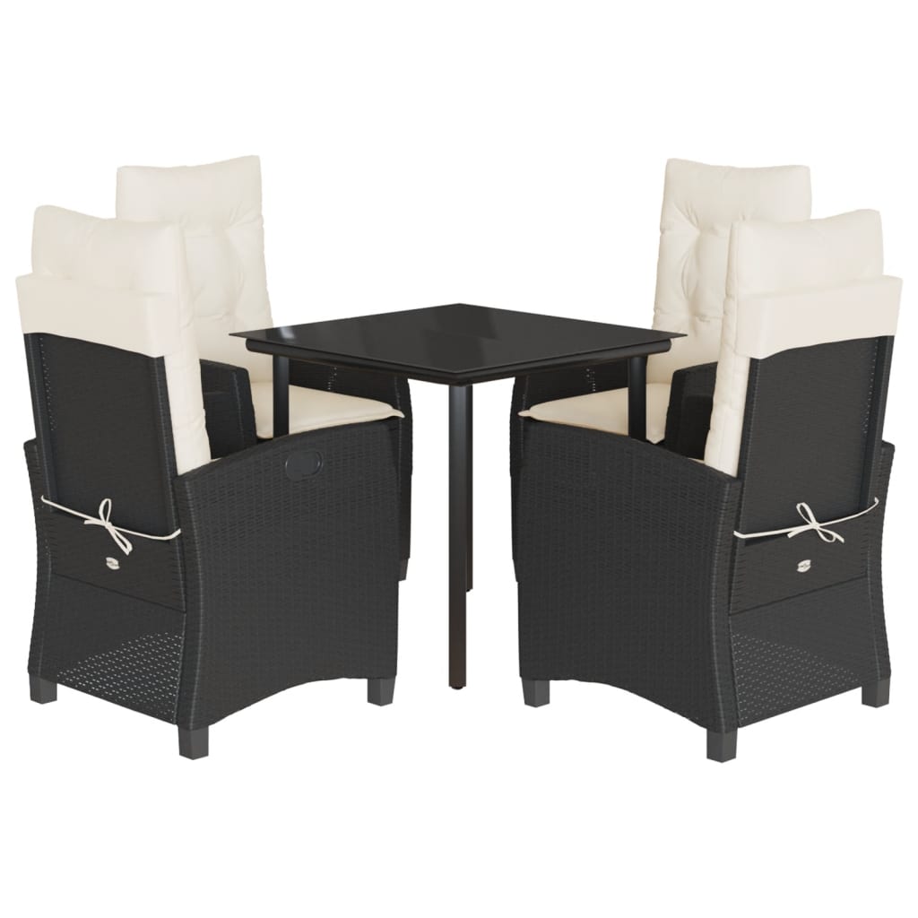 Set da Pranzo da Giardino 5 pz Nero con Cuscini in Polyrattan - homemem39