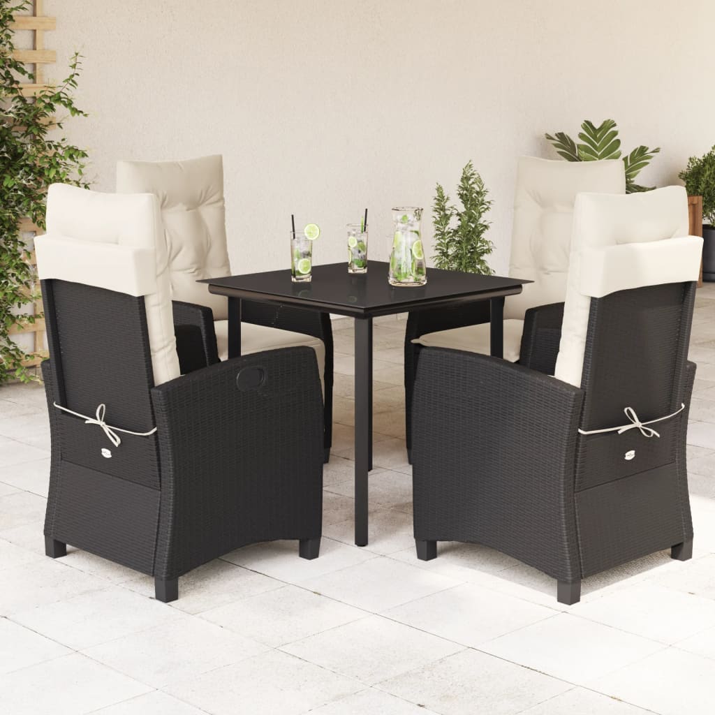 Set da Pranzo da Giardino 5 pz Nero con Cuscini in Polyrattan - homemem39