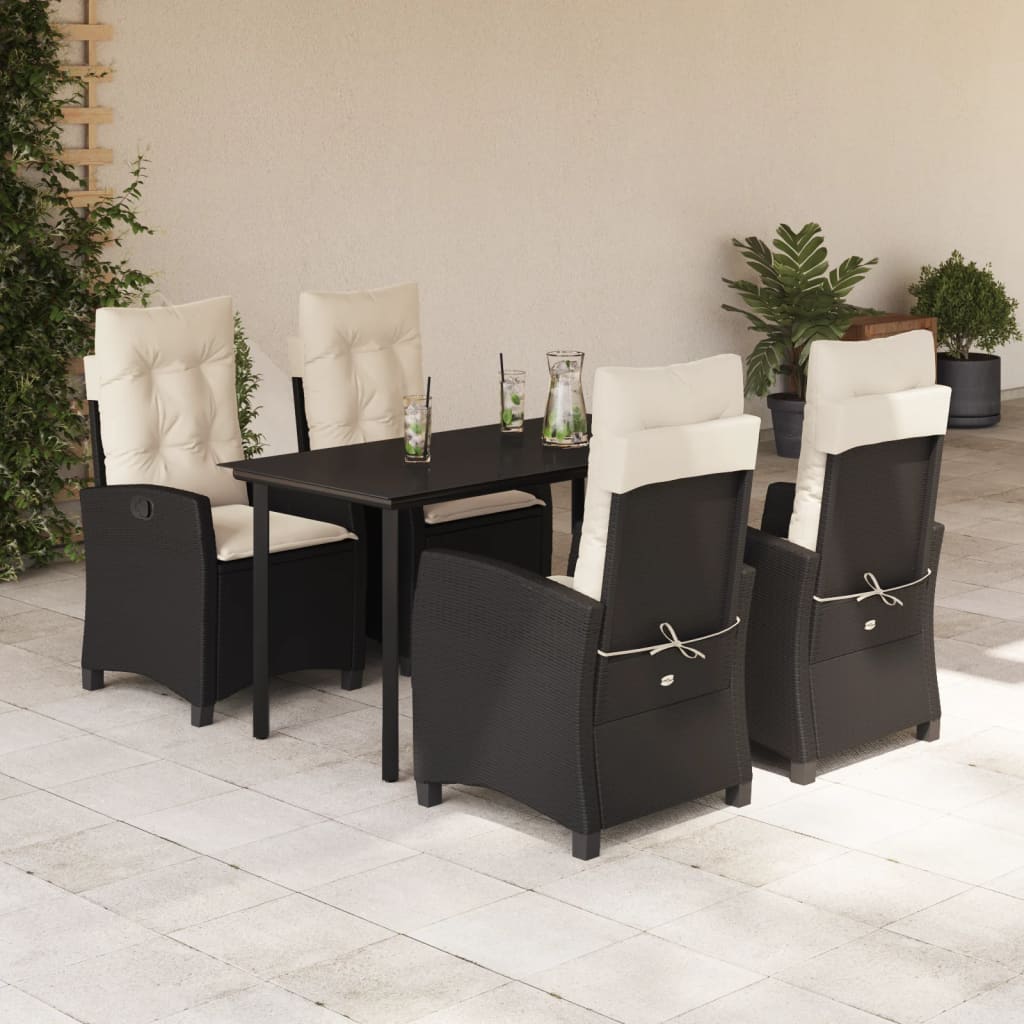 Set da Pranzo da Giardino 5 pz Nero con Cuscini in Polyrattan - homemem39