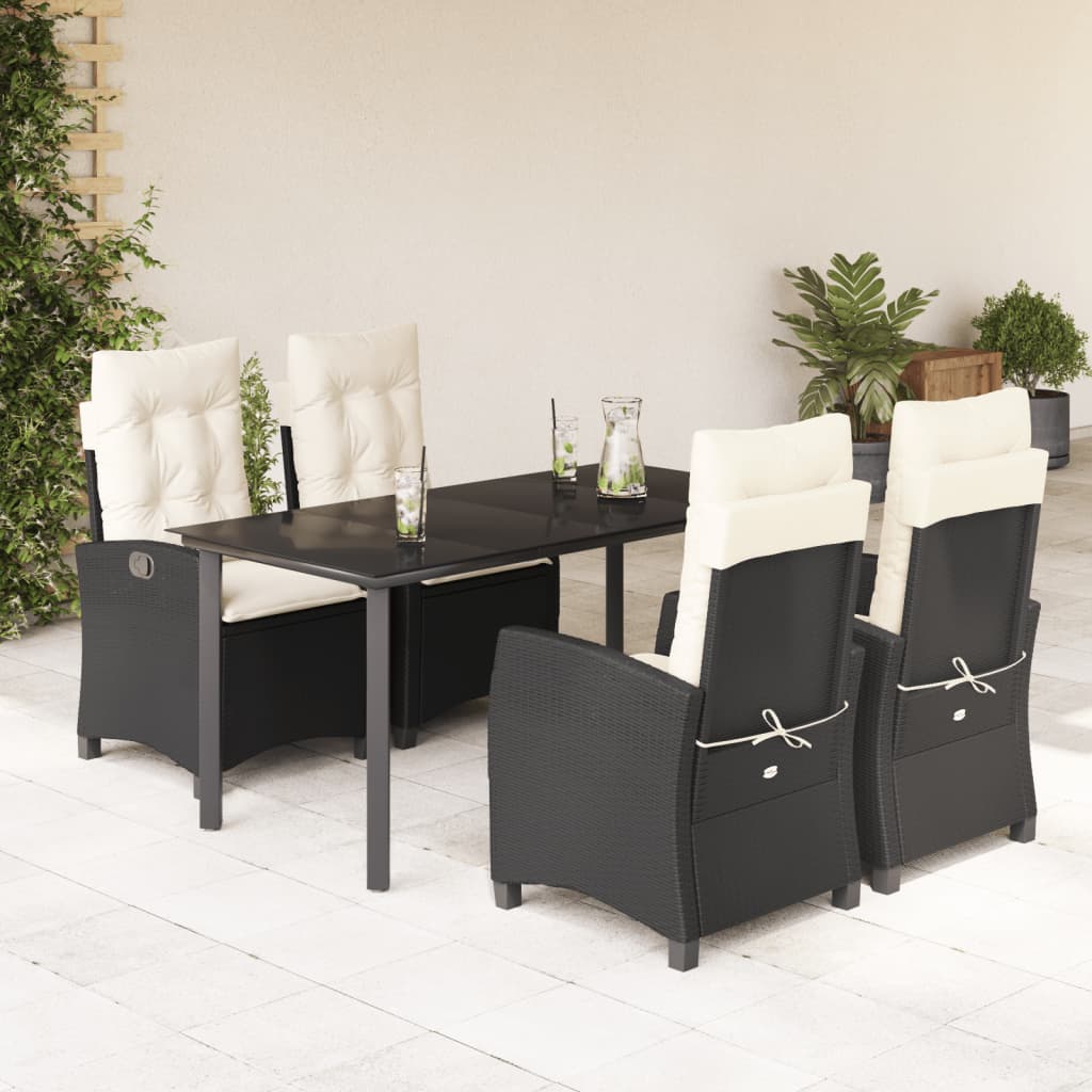 Set da Pranzo da Giardino 5 pz Nero con Cuscini in Polyrattan - homemem39