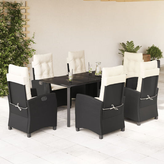 Set da Pranzo da Giardino 7 pz Nero con Cuscini in Polyrattan - homemem39