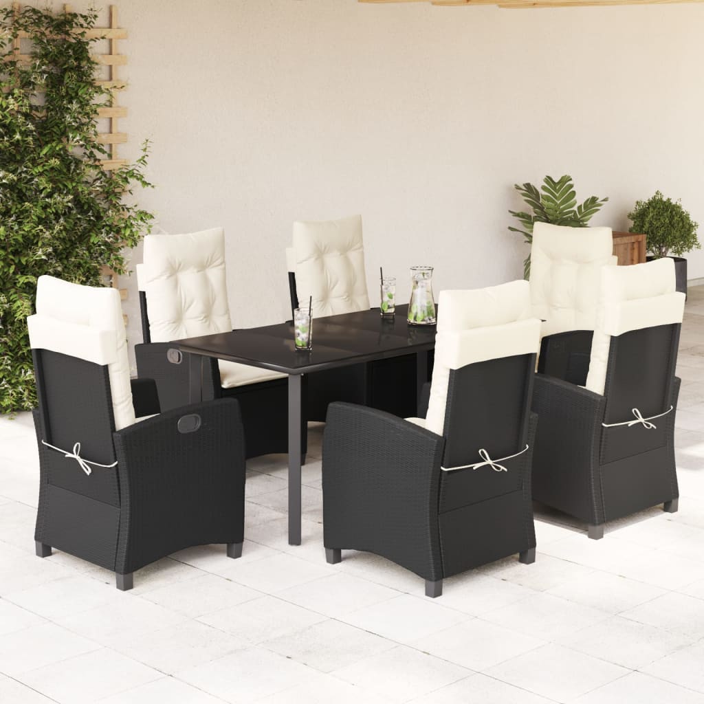 Set da Pranzo da Giardino 7 pz Nero con Cuscini in Polyrattan - homemem39