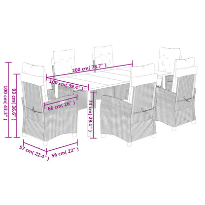 Set da Pranzo da Giardino 7 pz Nero con Cuscini in Polyrattan | homemem39
