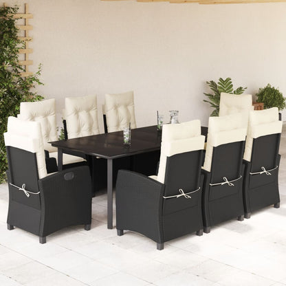Set da Pranzo da Giardino 9 pz con Cuscini Nero in Polyrattan - homemem39