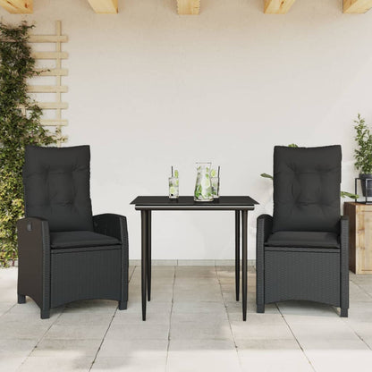 Set da Pranzo da Giardino 3 pz con Cuscini Nero in Polyrattan - homemem39