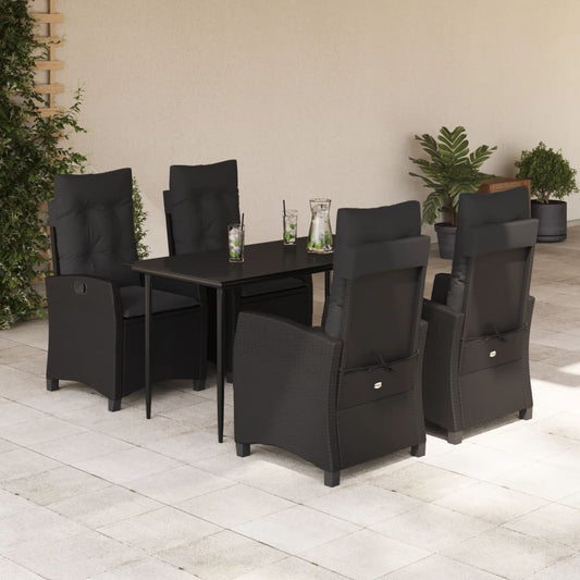 Set da Pranzo da Giardino 5 pz Nero con Cuscini in Polyrattan - homemem39