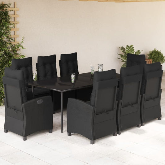 Set da Pranzo da Giardino 9 pz con Cuscini Nero in Polyrattan - homemem39