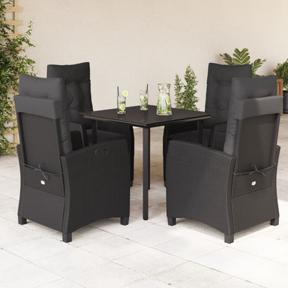Set da Pranzo da Giardino 5 pz Nero con Cuscini in Polyrattan - homemem39