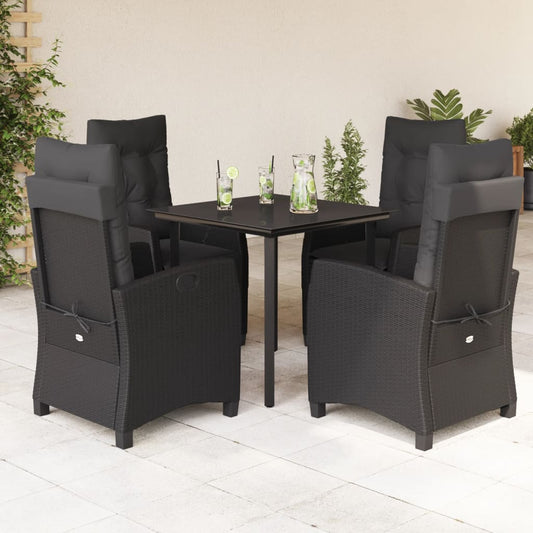 Set da Pranzo da Giardino 5 pz Nero con Cuscini in Polyrattan - homemem39