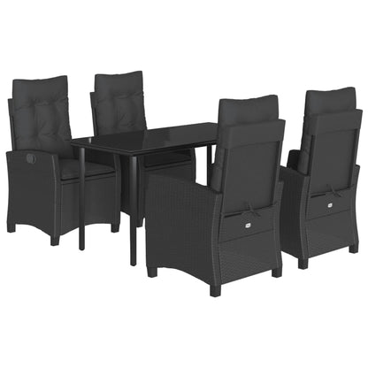Set da Pranzo da Giardino 5 pz Nero con Cuscini in Polyrattan