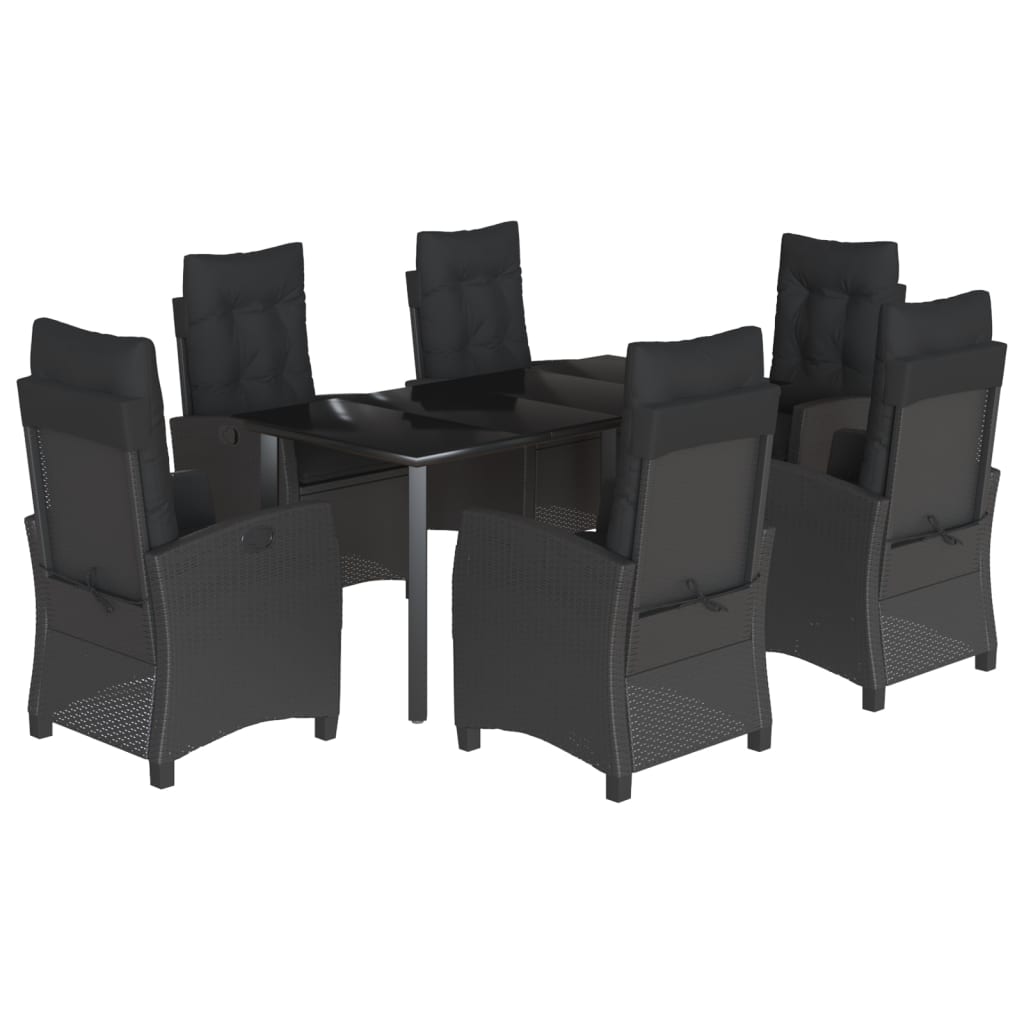 Set da Pranzo da Giardino 7 pz Nero con Cuscini in Polyrattan - homemem39