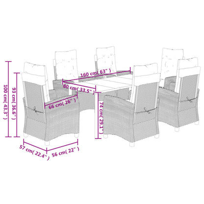 Set da Pranzo da Giardino 7 pz Nero con Cuscini in Polyrattan | homemem39