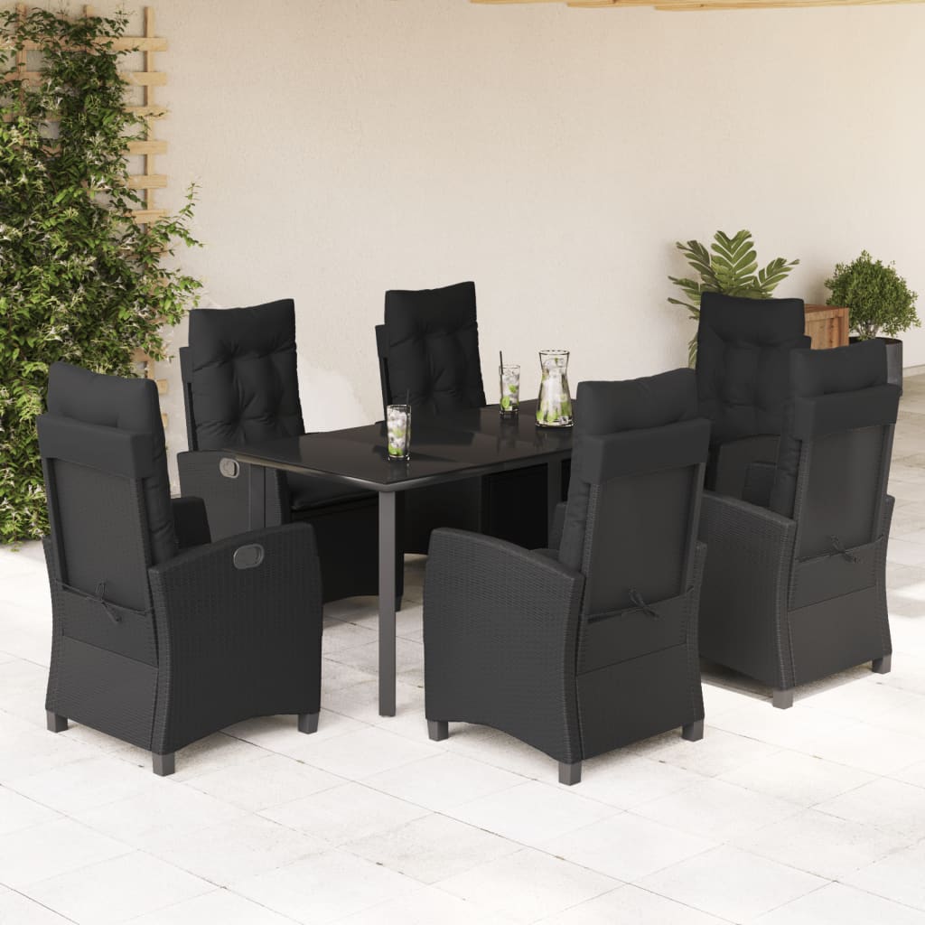 Set da Pranzo da Giardino 7 pz Nero con Cuscini in Polyrattan - homemem39