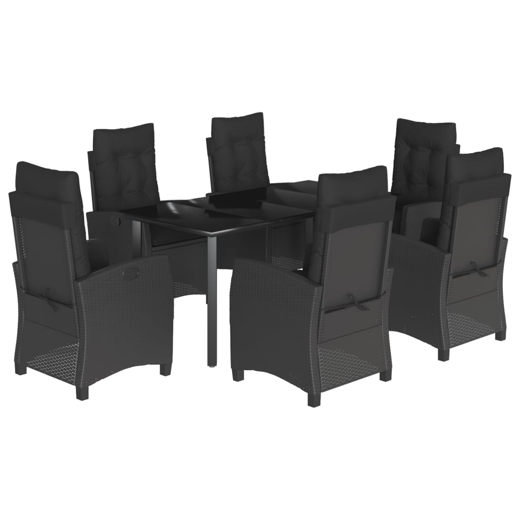 Set da Pranzo da Giardino 7 pz Nero con Cuscini in Polyrattan - homemem39