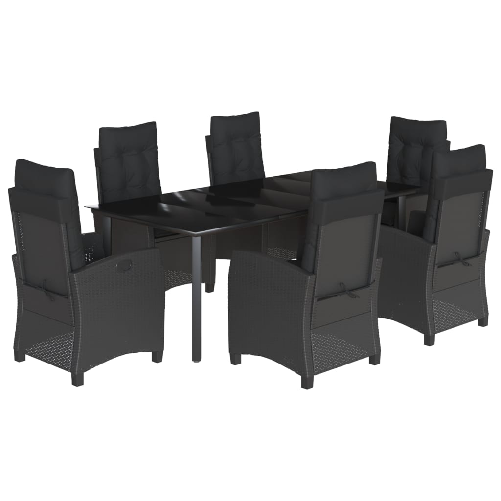 Set da Pranzo da Giardino 7 pz Nero con Cuscini in Polyrattan - homemem39