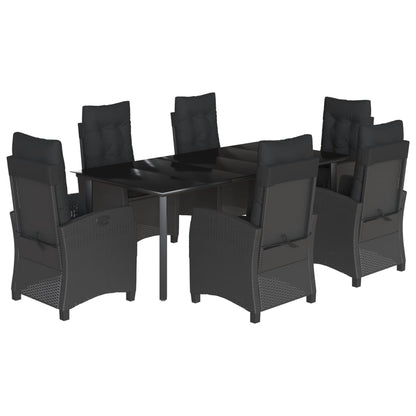 Set da Pranzo da Giardino 7 pz Nero con Cuscini in Polyrattan - homemem39