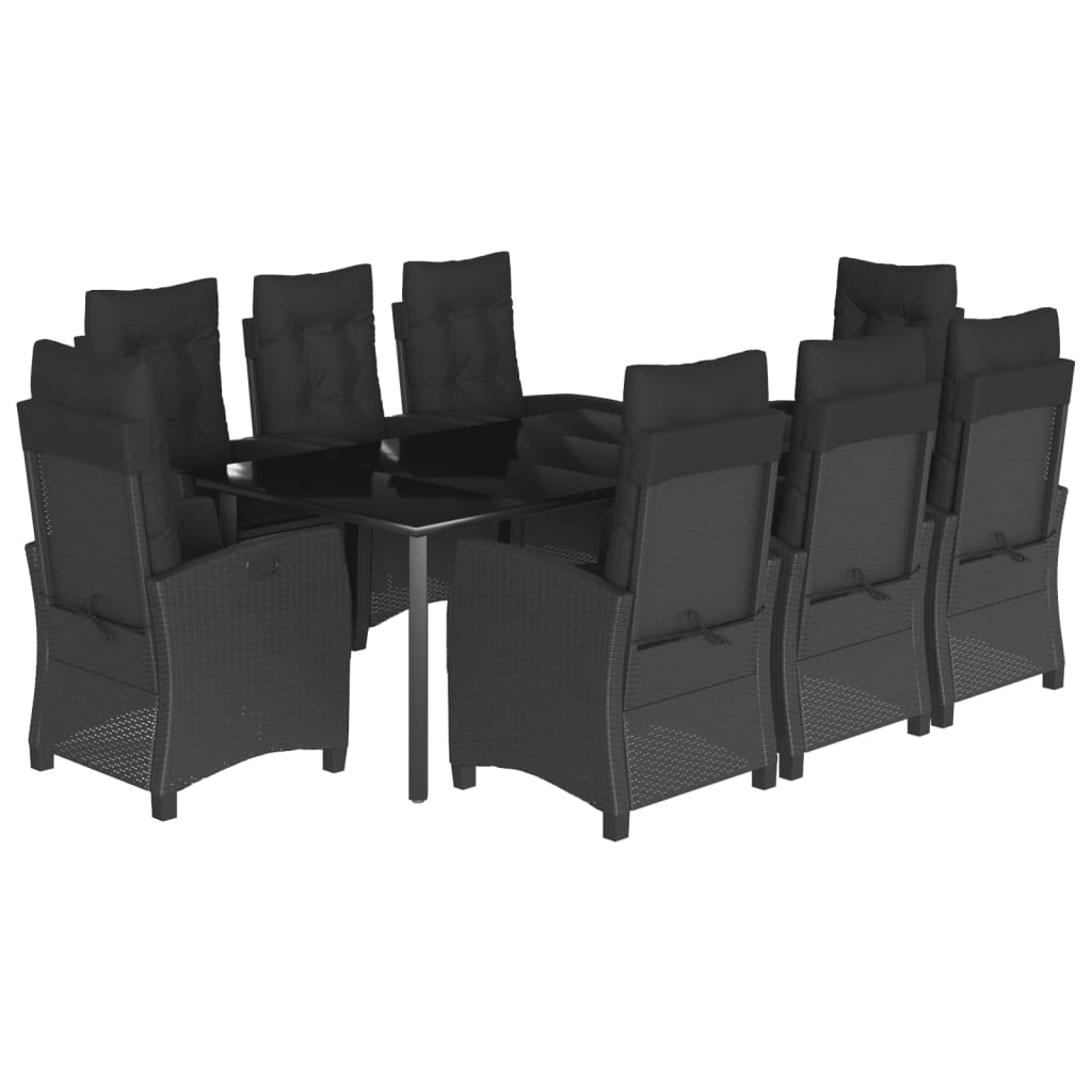 Set da Pranzo da Giardino 9 pz con Cuscini Nero in Polyrattan | homemem39