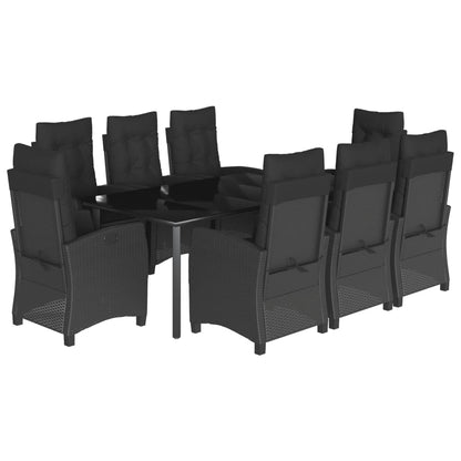 Set da Pranzo da Giardino 9 pz con Cuscini Nero in Polyrattan | homemem39