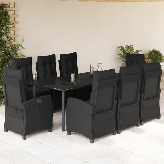 Set da Pranzo da Giardino 9 pz con Cuscini Nero in Polyrattan - homemem39