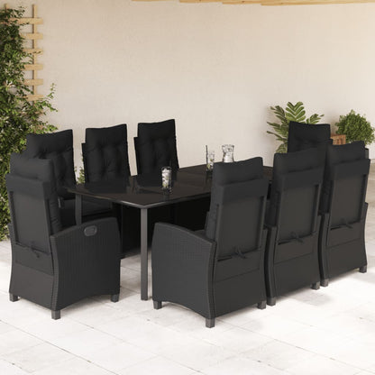 Set da Pranzo da Giardino 9 pz con Cuscini Nero in Polyrattan - homemem39