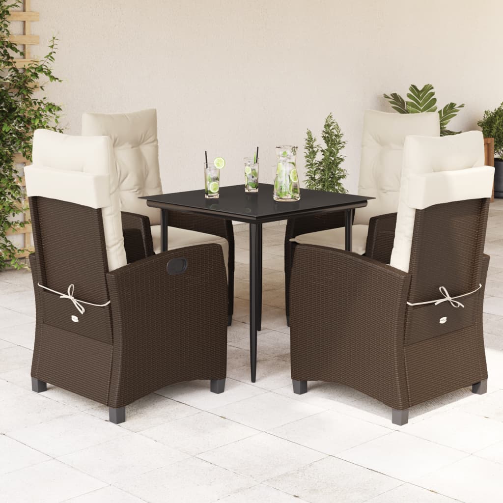 Set da Pranzo da Giardino 5pz con Cuscini in Polyrattan Marrone - homemem39