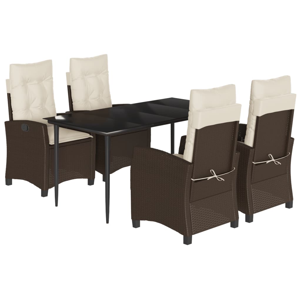 Set da Pranzo da Giardino 5pz con Cuscini in Polyrattan Marrone - homemem39