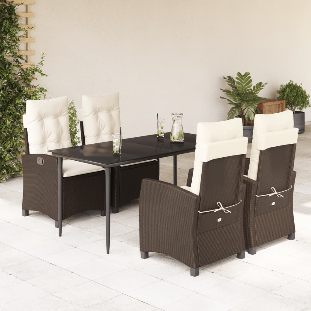 Set da Pranzo da Giardino 5pz con Cuscini in Polyrattan Marrone - homemem39
