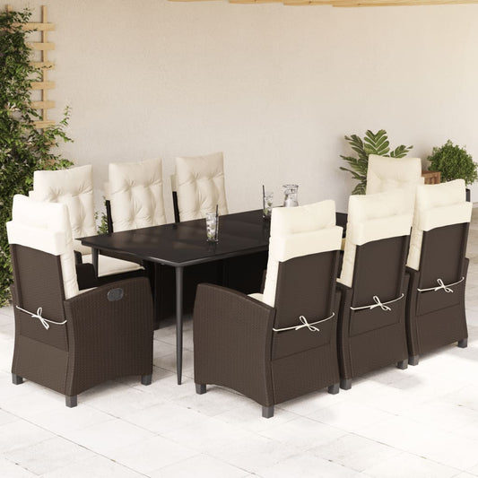 Set da Pranzo da Giardino 9pz con Cuscini Marrone in Polyrattan - homemem39
