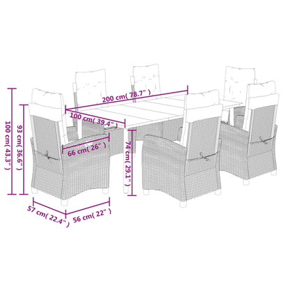 Set da Pranzo da Giardino 7pz con Cuscini in Polyrattan Marrone | homemem39