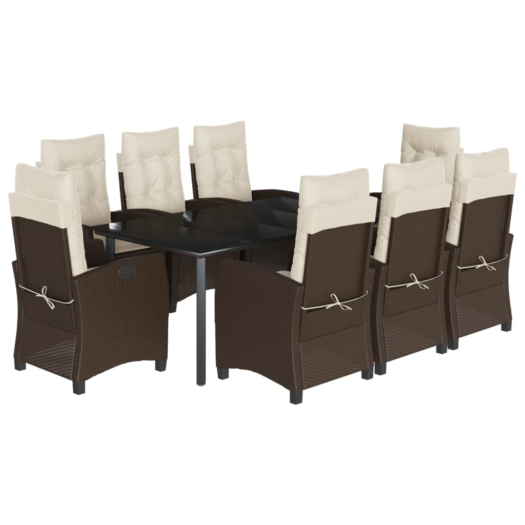 Set da Pranzo da Giardino 9pz con Cuscini in Polyrattan