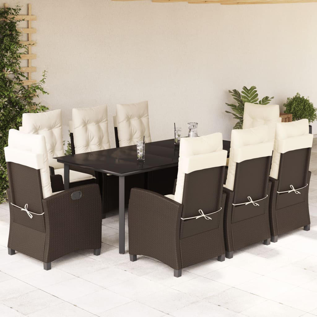 Set da Pranzo da Giardino 9pz con Cuscini in Polyrattan