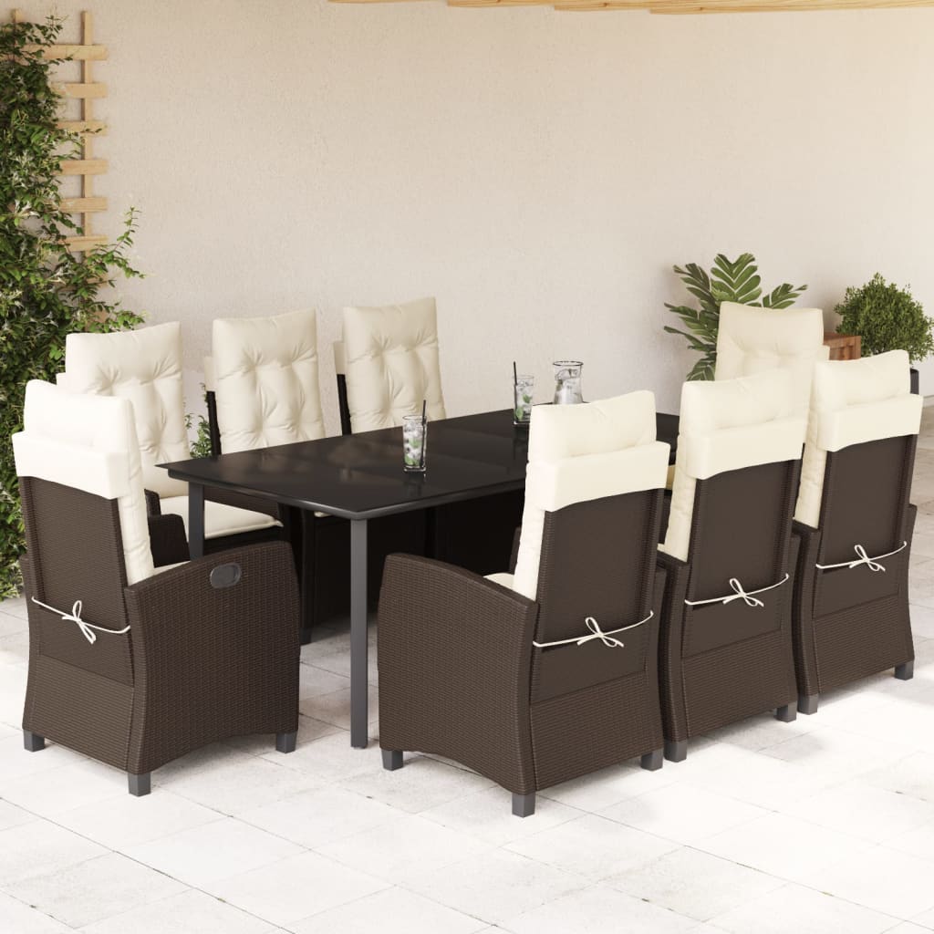 Set da Pranzo da Giardino 9pz con Cuscini in Polyrattan