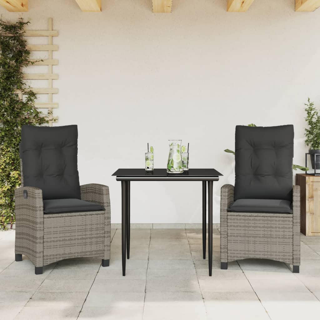 Set da Pranzo da Giardino 3 pz con Cuscini in Polyrattan Grigio - homemem39