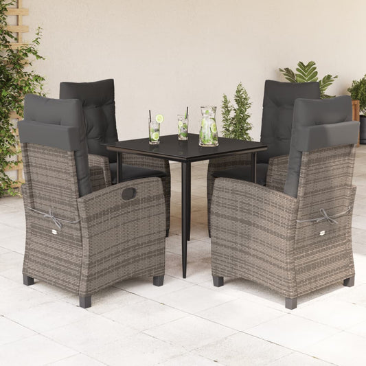 Set da Pranzo da Giardino 5 pz con Cuscini in Polyrattan Grigio - homemem39
