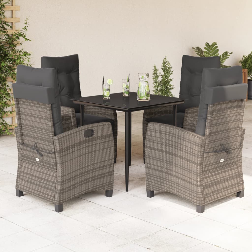 Set da Pranzo da Giardino 5 pz con Cuscini in Polyrattan Grigio - homemem39