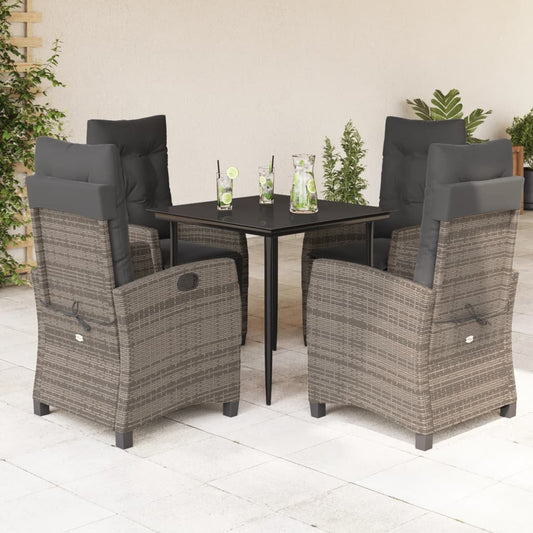 Set da Pranzo da Giardino 5 pz con Cuscini in Polyrattan Grigio - homemem39
