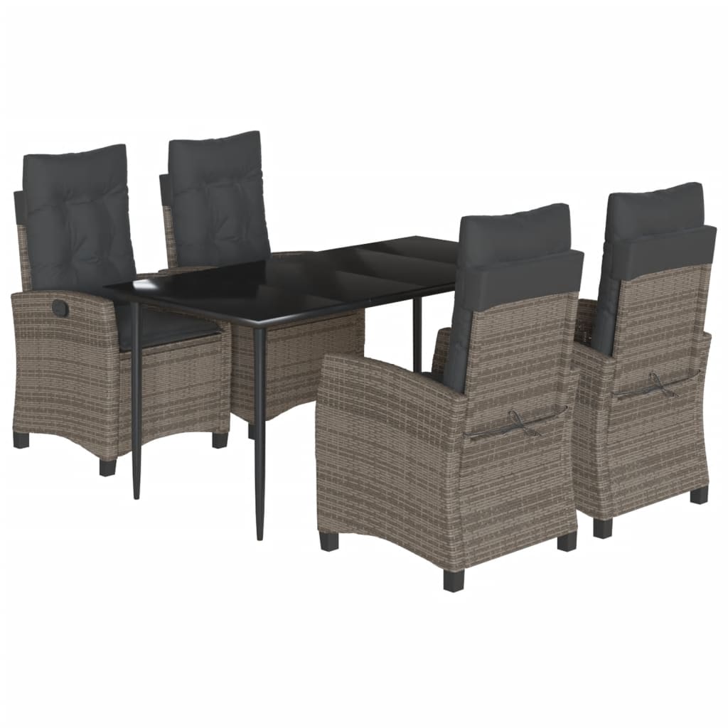 Set da Pranzo da Giardino 5 pz con Cuscini in Polyrattan Grigio - homemem39