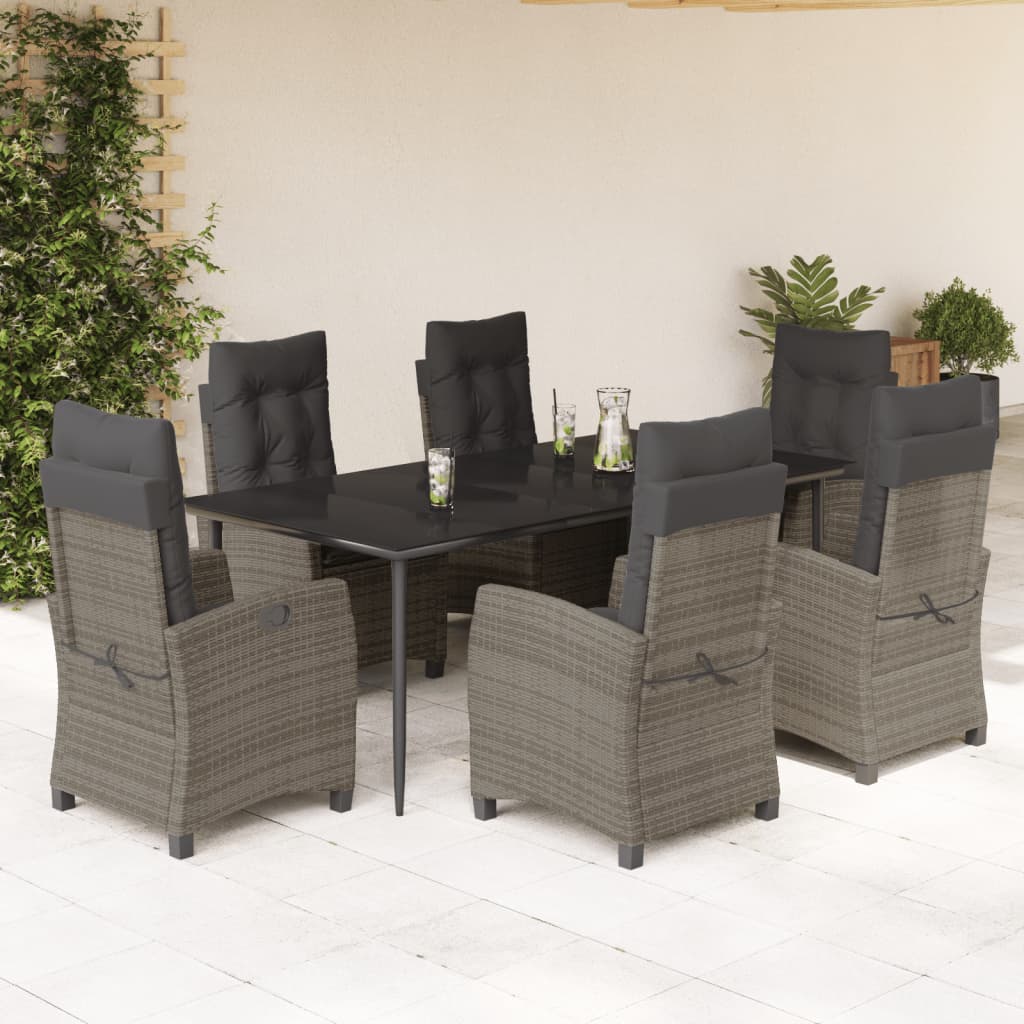 Set da Pranzo da Giardino 7 pz con Cuscini in Polyrattan Grigio - homemem39