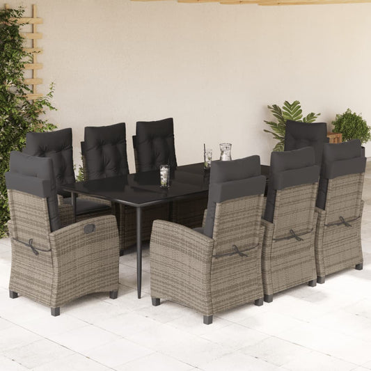 Set da Pranzo da Giardino 9 pz con Cuscini in Polyrattan Grigio - homemem39