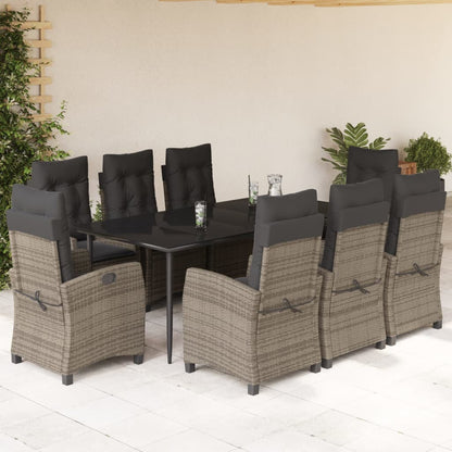 Set da Pranzo da Giardino 9 pz con Cuscini in Polyrattan Grigio - homemem39