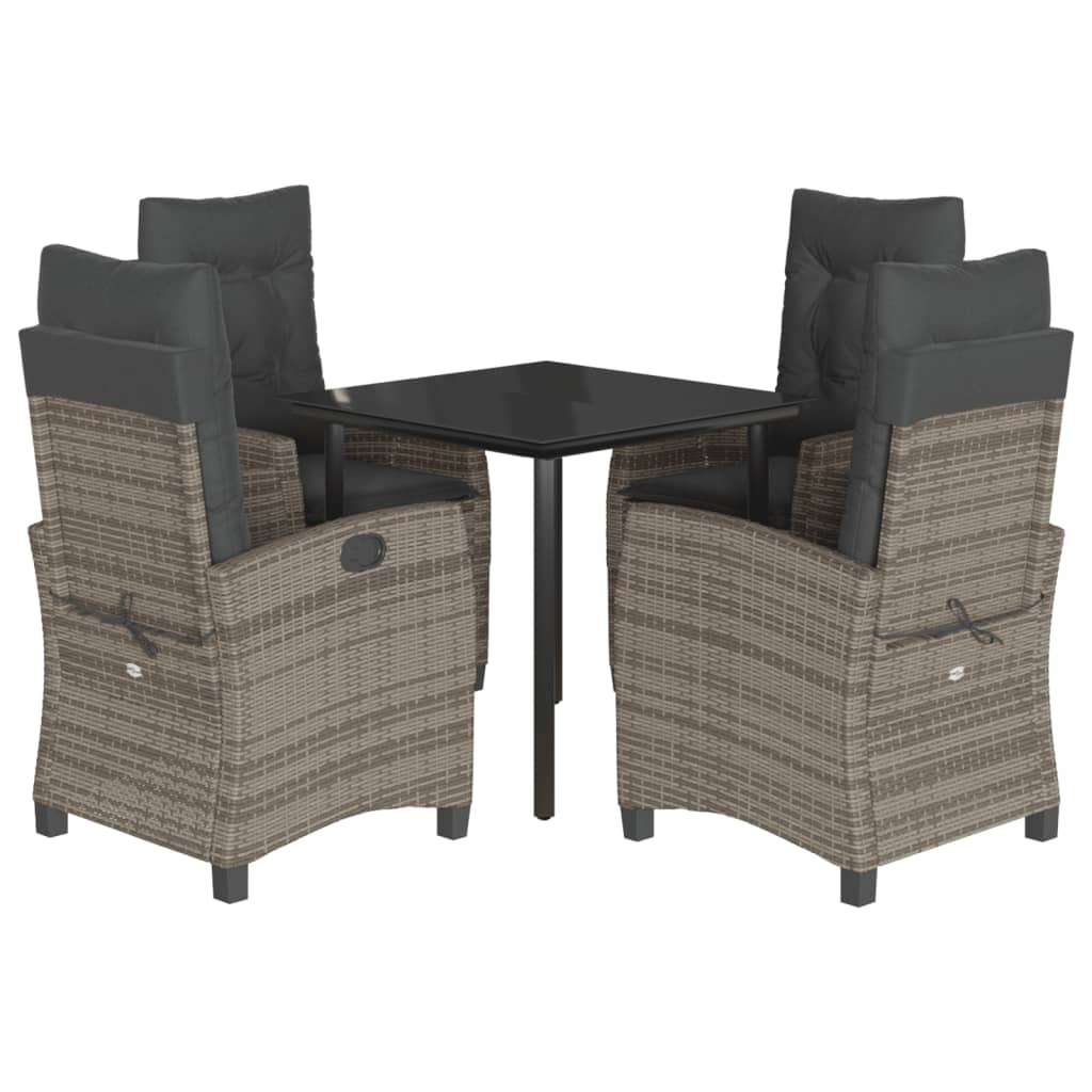 Set da Pranzo da Giardino 5 pz con Cuscini in Polyrattan Grigio